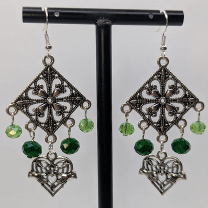 ✨Emerald Trellis✨ | Filigree Chandelier Claddagh Heart Earrings