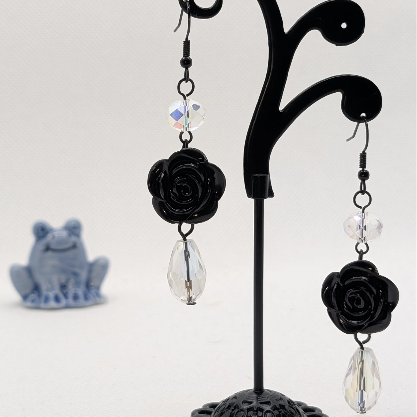 ✨Nightrose Echoes✨| Black Rose Crystal Earrings