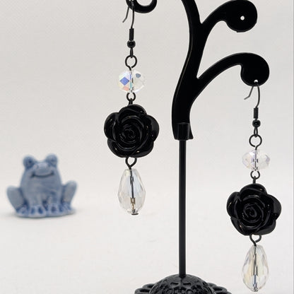 ✨Nightrose Echoes✨| Black Rose Crystal Earrings