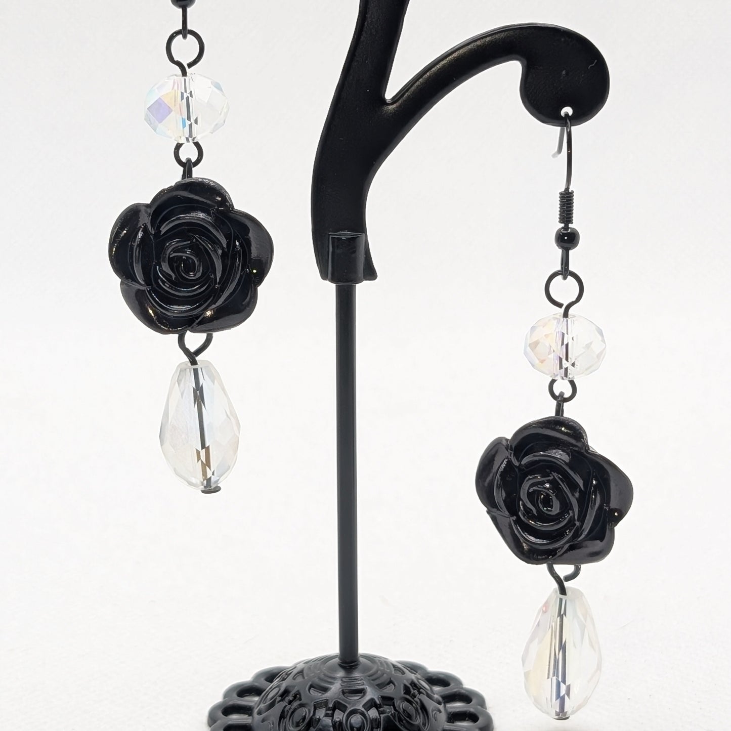 ✨Nightrose Echoes✨| Black Rose Crystal Earrings