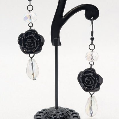 ✨Nightrose Echoes✨| Black Rose Crystal Earrings