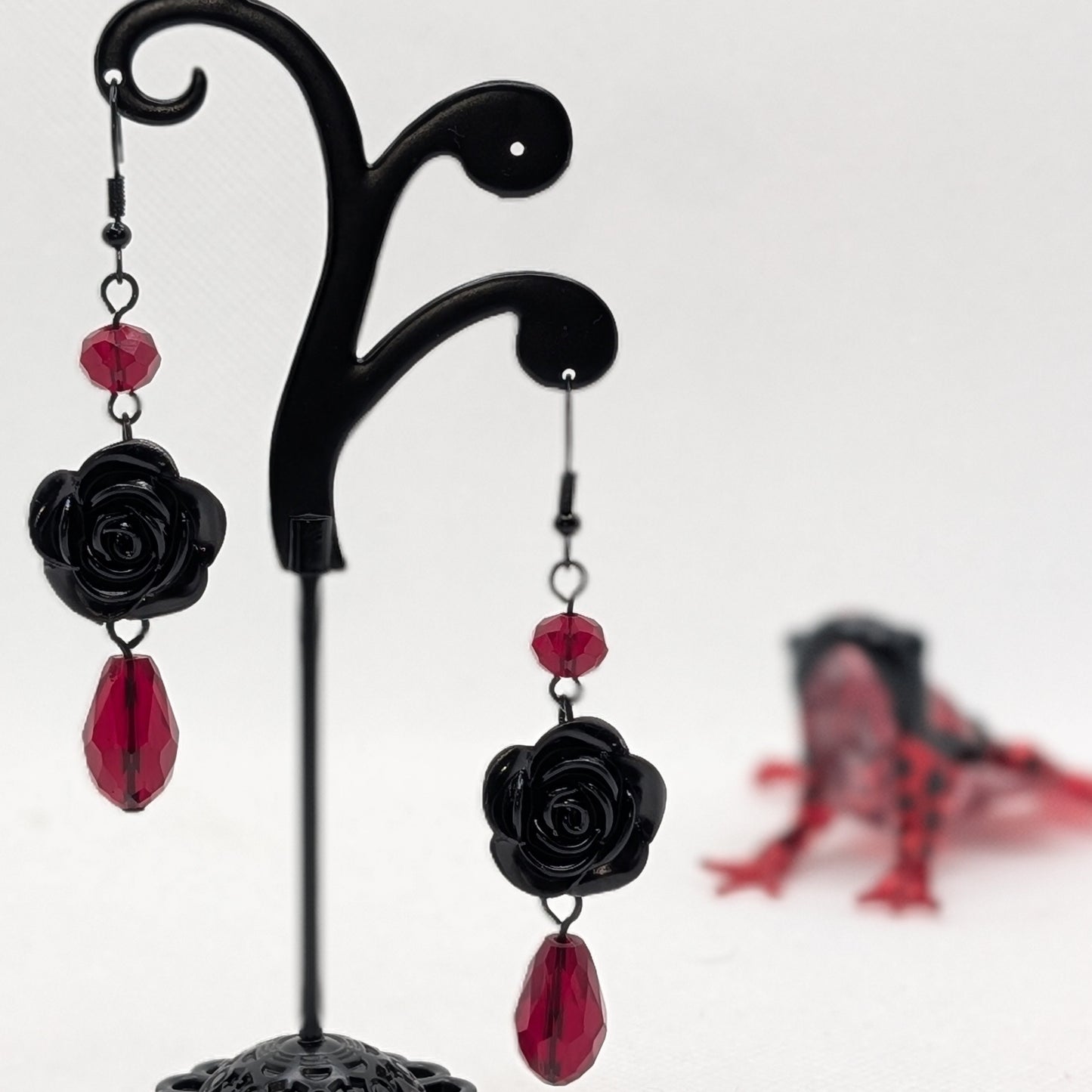 ✨Nightrose Echoes✨| Black Rose Crystal Earrings