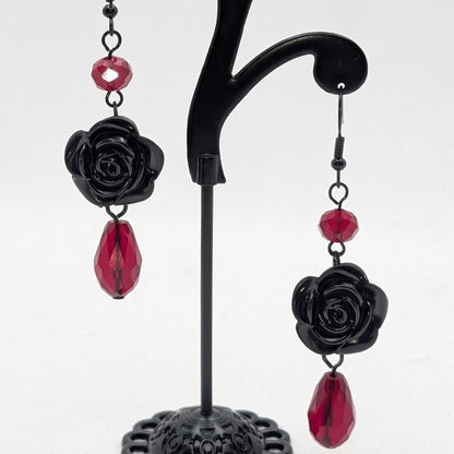 ✨Nightrose Echoes✨| Black Rose Crystal Earrings