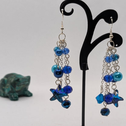 ✨Astral Scatter✨| Blue Crystal Ocean & Celestial Chain Earrings