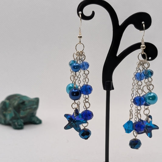 ✨Astral Scatter✨| Blue Crystal Ocean & Celestial Chain Earrings
