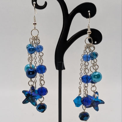 ✨Astral Scatter✨| Blue Crystal Ocean & Celestial Chain Earrings
