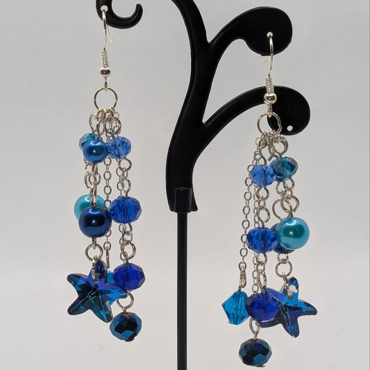 ✨Astral Scatter✨| Blue Crystal Ocean & Celestial Chain Earrings