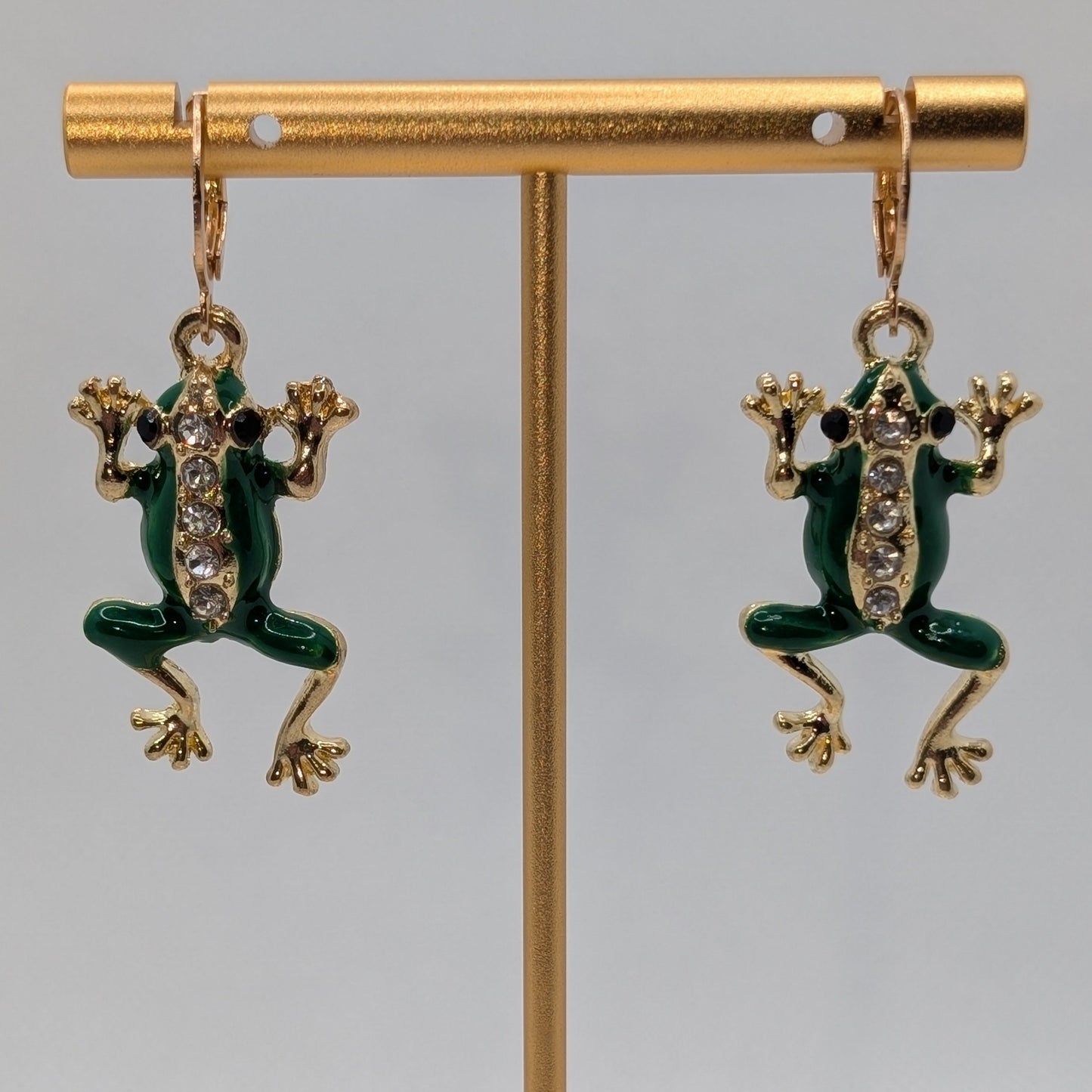 ✨Tharnwick’s Cousins✨ | Green Enamel Frog Rhinestone Earrings