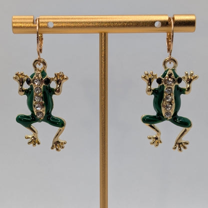 ✨Tharnwick’s Cousins✨ | Green Enamel Frog Rhinestone Earrings