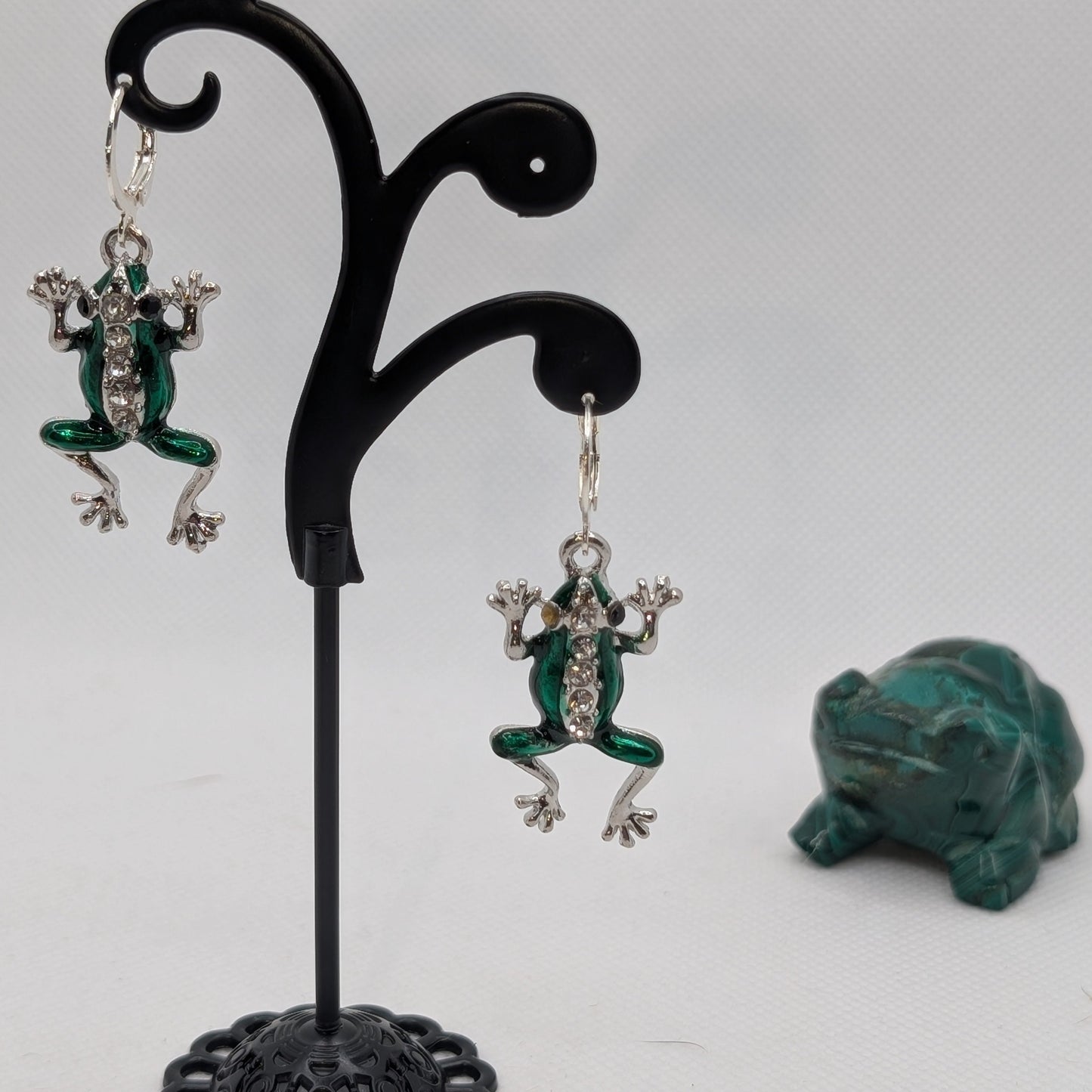 ✨Tharnwick’s Cousins✨ | Green Enamel Frog Rhinestone Earrings