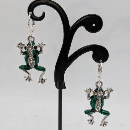 ✨Tharnwick’s Cousins✨ | Green Enamel Frog Rhinestone Earrings