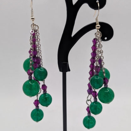 ✨Sugardrop Sprouts✨| Green Jade & Crystal Dangle Earrings
