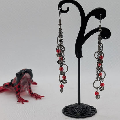 ✨Wildthorn Tangle✨| Red and Gunmetal Cascade Earrings with Spirals
