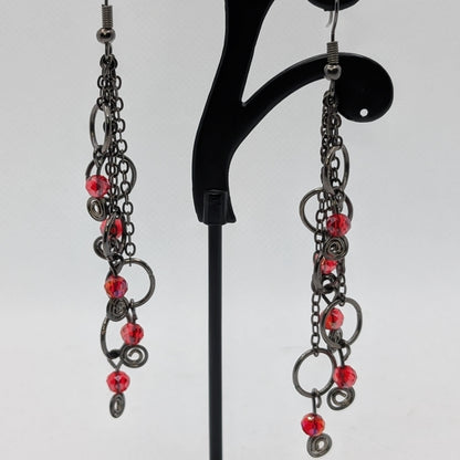 ✨Wildthorn Tangle✨| Red and Gunmetal Cascade Earrings with Spirals