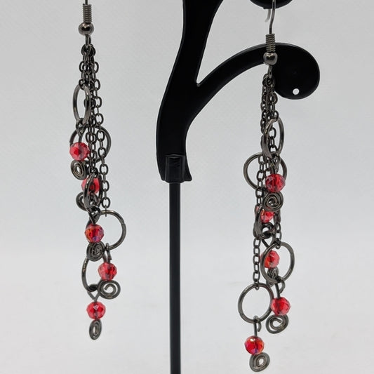 ✨Wildthorn Tangle✨| Red and Gunmetal Cascade Earrings with Spirals