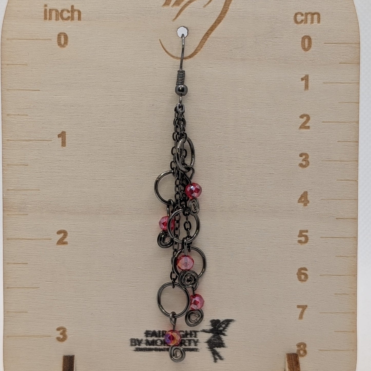 ✨Wildthorn Tangle✨| Red and Gunmetal Cascade Earrings with Spirals