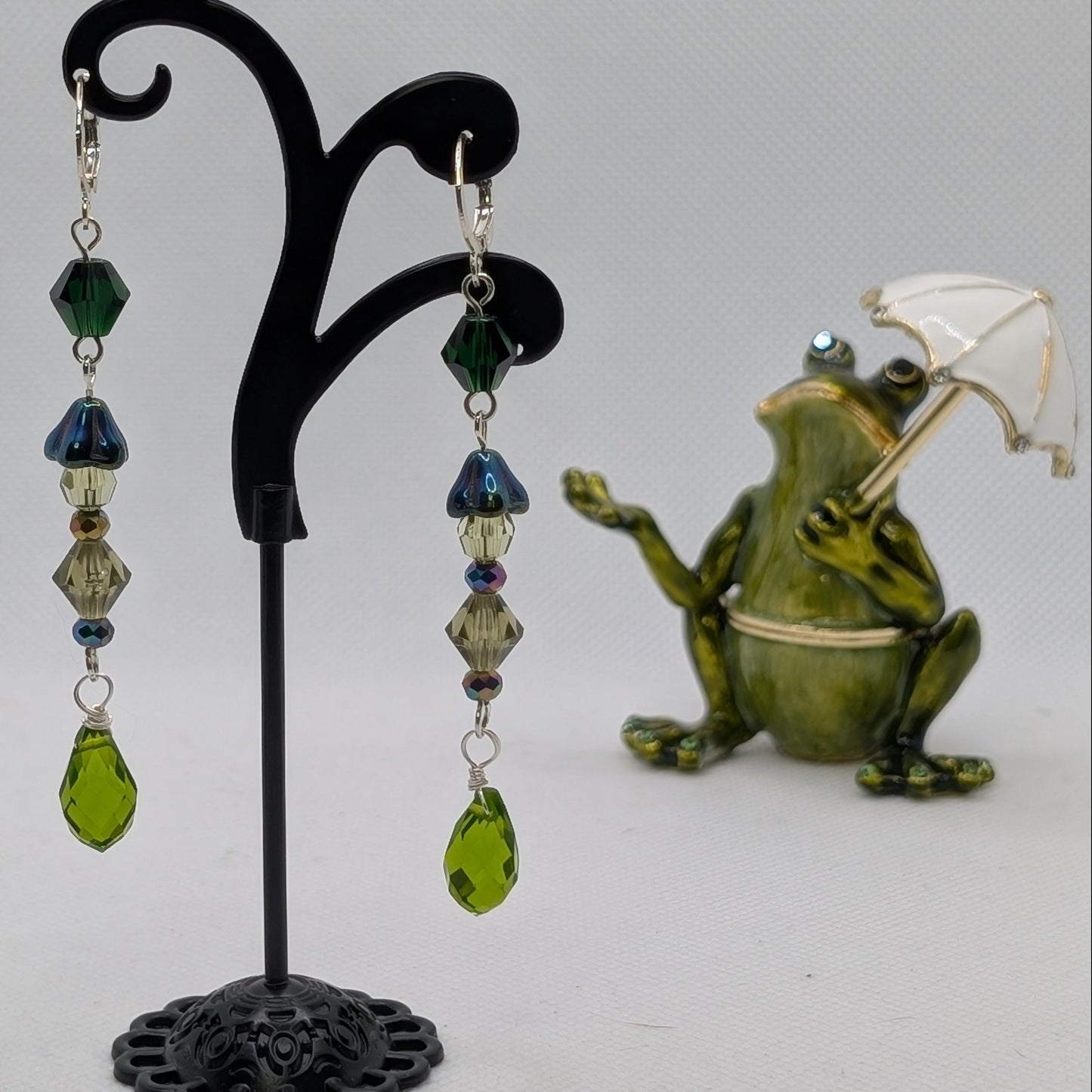 ✨Mossdew Trickle✨| Woodland Green Crystal Drop Earrings