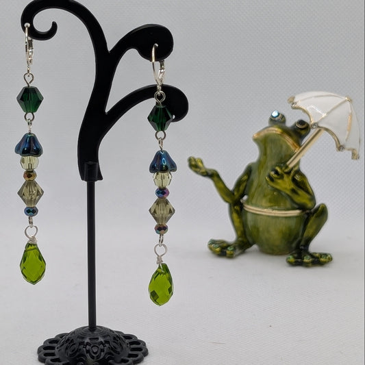 ✨Mossdew Trickle✨| Woodland Green Crystal Drop Earrings