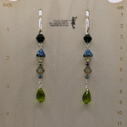 ✨Mossdew Trickle✨| Woodland Green Crystal Drop Earrings