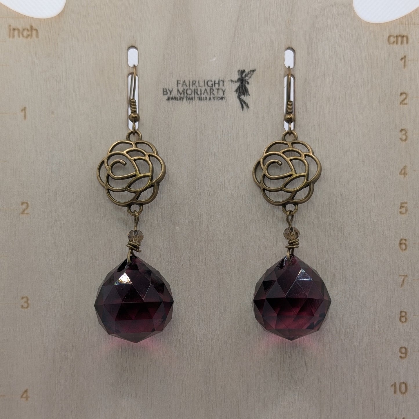 ✨Dusklantern Roses✨| Antique Bronze Filigree Earrings with Mauve Crystal Drops