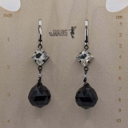 ✨Voidlight Drops✨| Crystal and Black Orb Statement Earrings