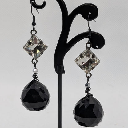 ✨Voidlight Drops✨| Crystal and Black Orb Statement Earrings