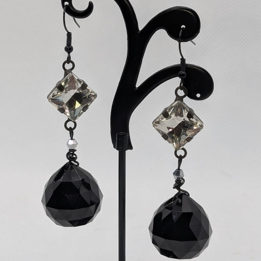 ✨Voidlight Drops✨| Crystal and Black Orb Statement Earrings