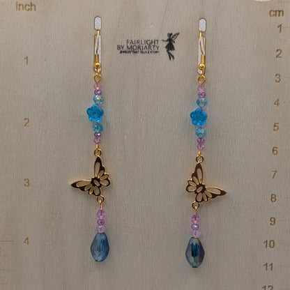 ✨Flutterblossom✨| Blue Flower Butterfly Drop Earrings