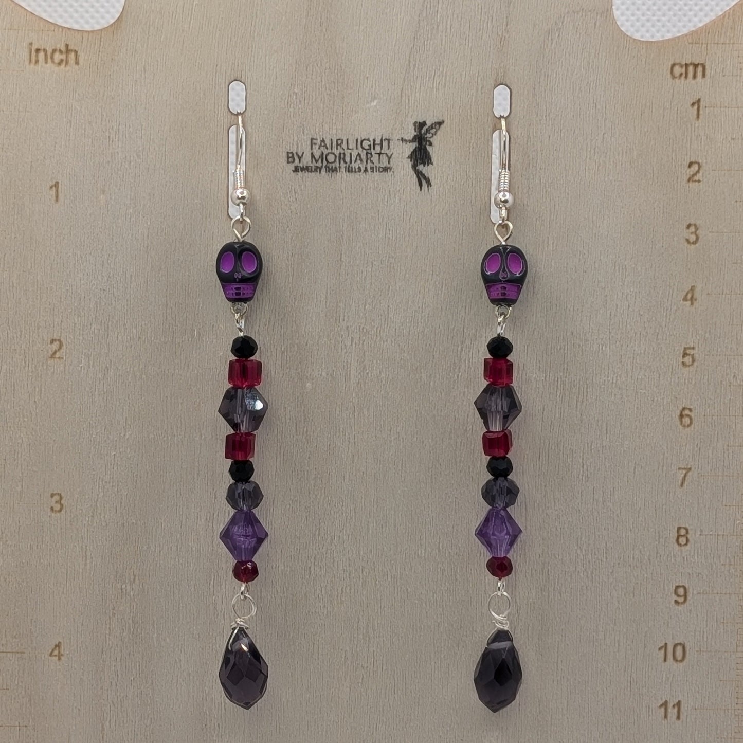 ✨The Hexglimmer Wands✨| Mischievous Skull Purple Crystal Drop Earrings