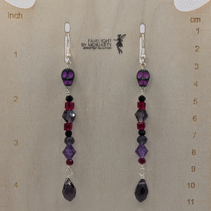 ✨The Hexglimmer Wands✨| Mischievous Skull Purple Crystal Drop Earrings