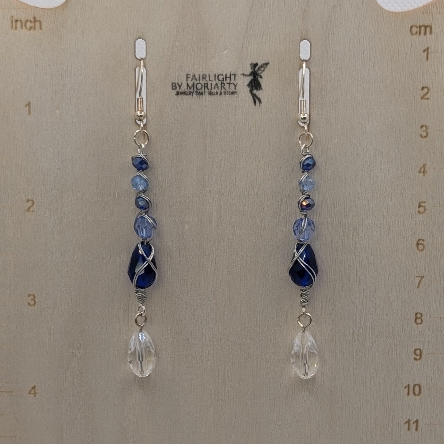 ✨Glaciabyssa✨| Blue & Clear Wire Wrapped Crystal Drop Earrings