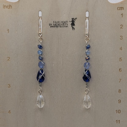 ✨Glaciabyssa✨| Blue & Clear Wire Wrapped Crystal Drop Earrings