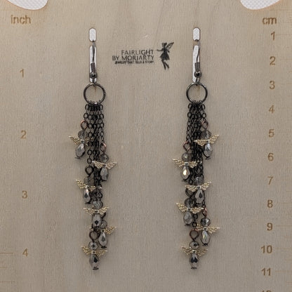 ✨Shiversparkle Torrent✨| Silver & Gray Rainveil Cascade Fairy Earrings