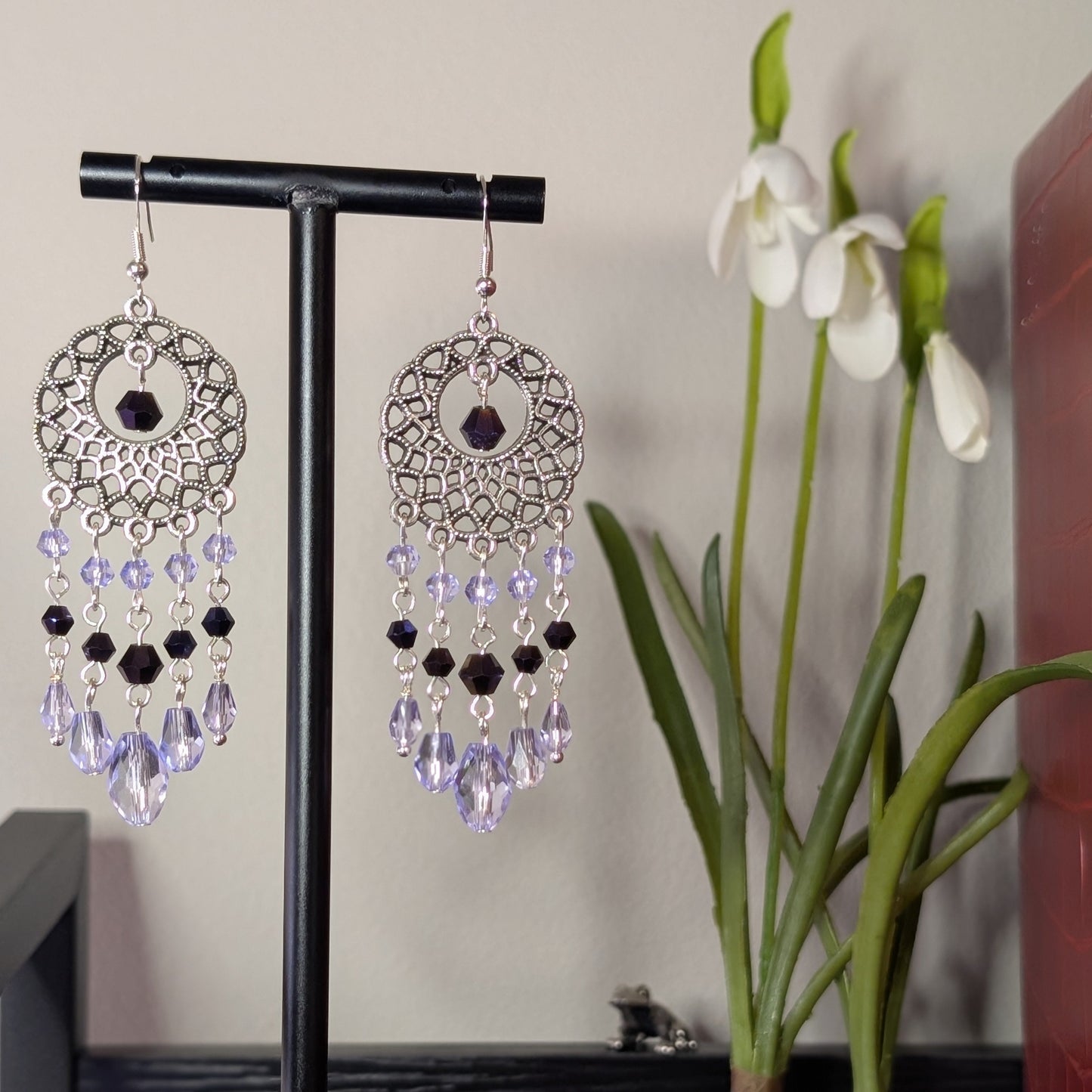 ✨Dreamsnare✨| Lavender & Dark AB Crystal Dreamcatcher Earrings