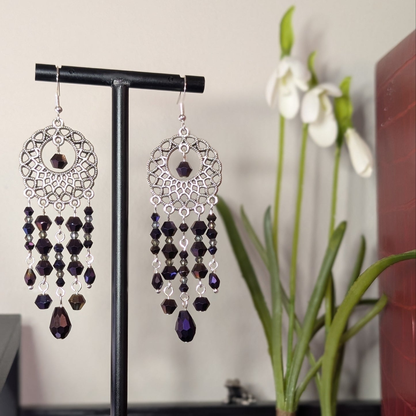 ✨The Vespernet Twins✨| Silver Dreamcatcher Crystal Chandelier Earrings