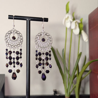 ✨The Vespernet Twins✨| Silver Dreamcatcher Crystal Chandelier Earrings