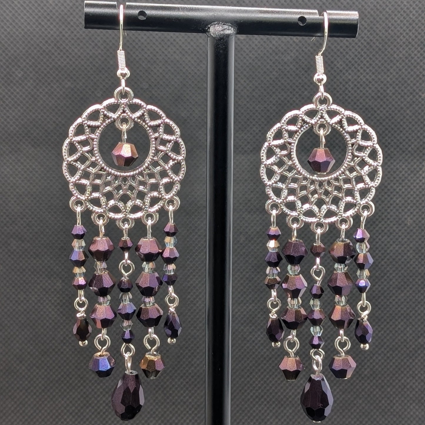 ✨The Vespernet Twins✨| Silver Dreamcatcher Crystal Chandelier Earrings