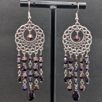 ✨The Vespernet Twins✨| Silver Dreamcatcher Crystal Chandelier Earrings