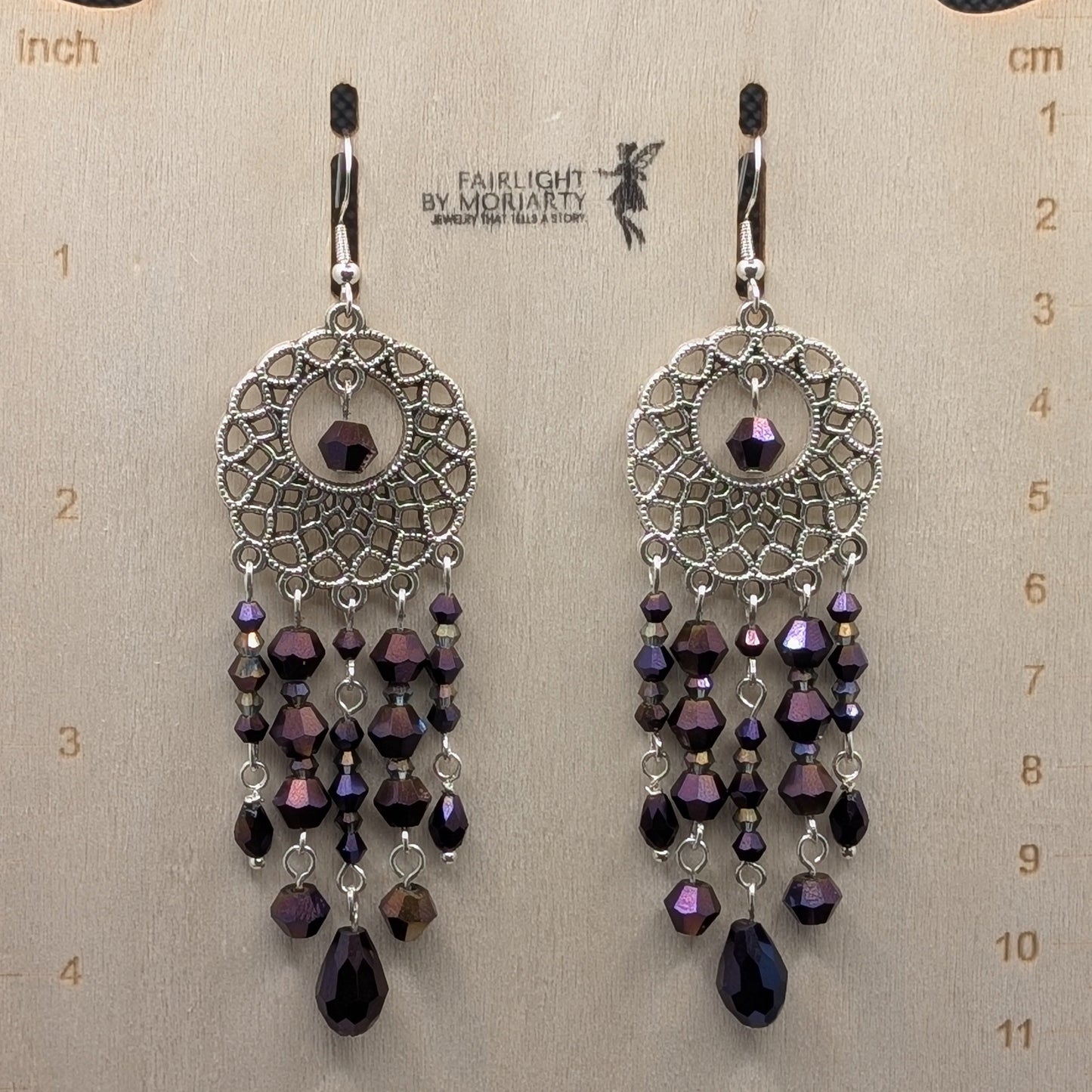 ✨The Vespernet Twins✨| Silver Dreamcatcher Crystal Chandelier Earrings
