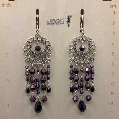 ✨The Vespernet Twins✨| Silver Dreamcatcher Crystal Chandelier Earrings