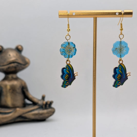 ✨Bluemira✨| Blue Flower & Butterfly Charm Earrings