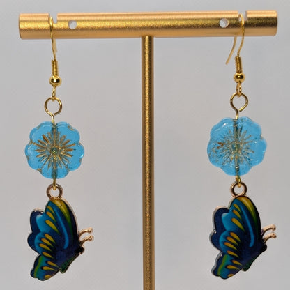 ✨Bluemira✨| Blue Flower & Butterfly Charm Earrings