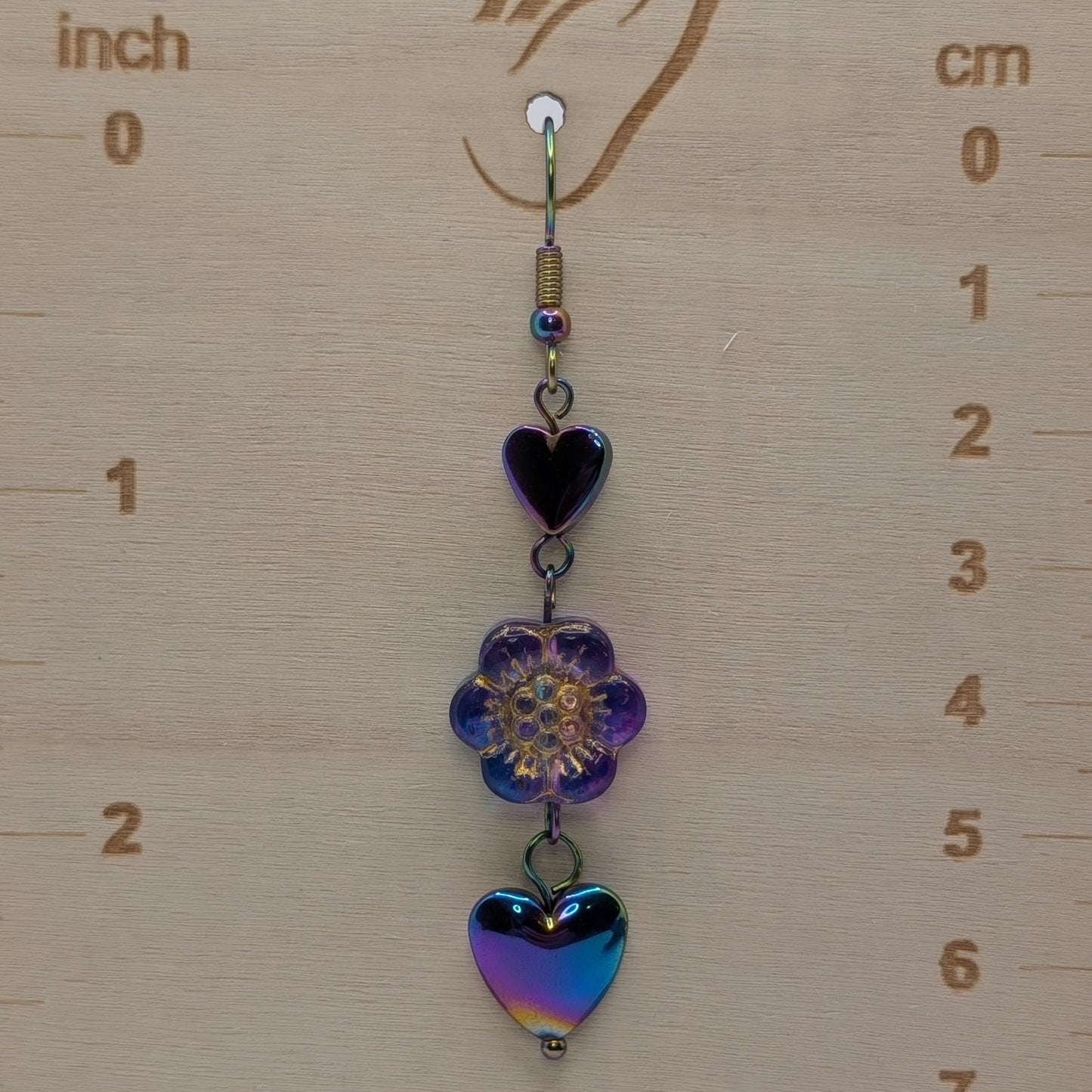 ✨The Borealae Bloom✨| Iridescent Heart & Flower Drop Earrings
