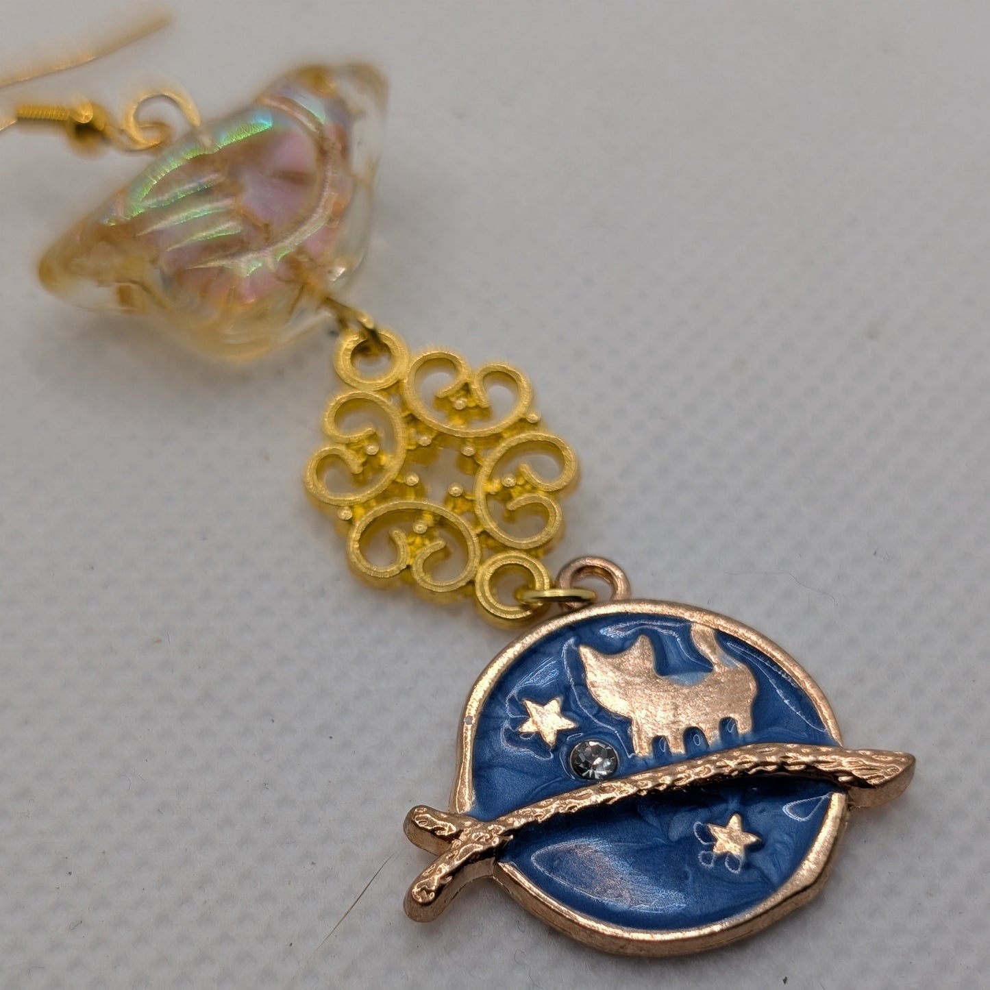 ✨Birdwatcher’s Orbit✨| Bird Bead & Cosmic Cat Charm Earrings
