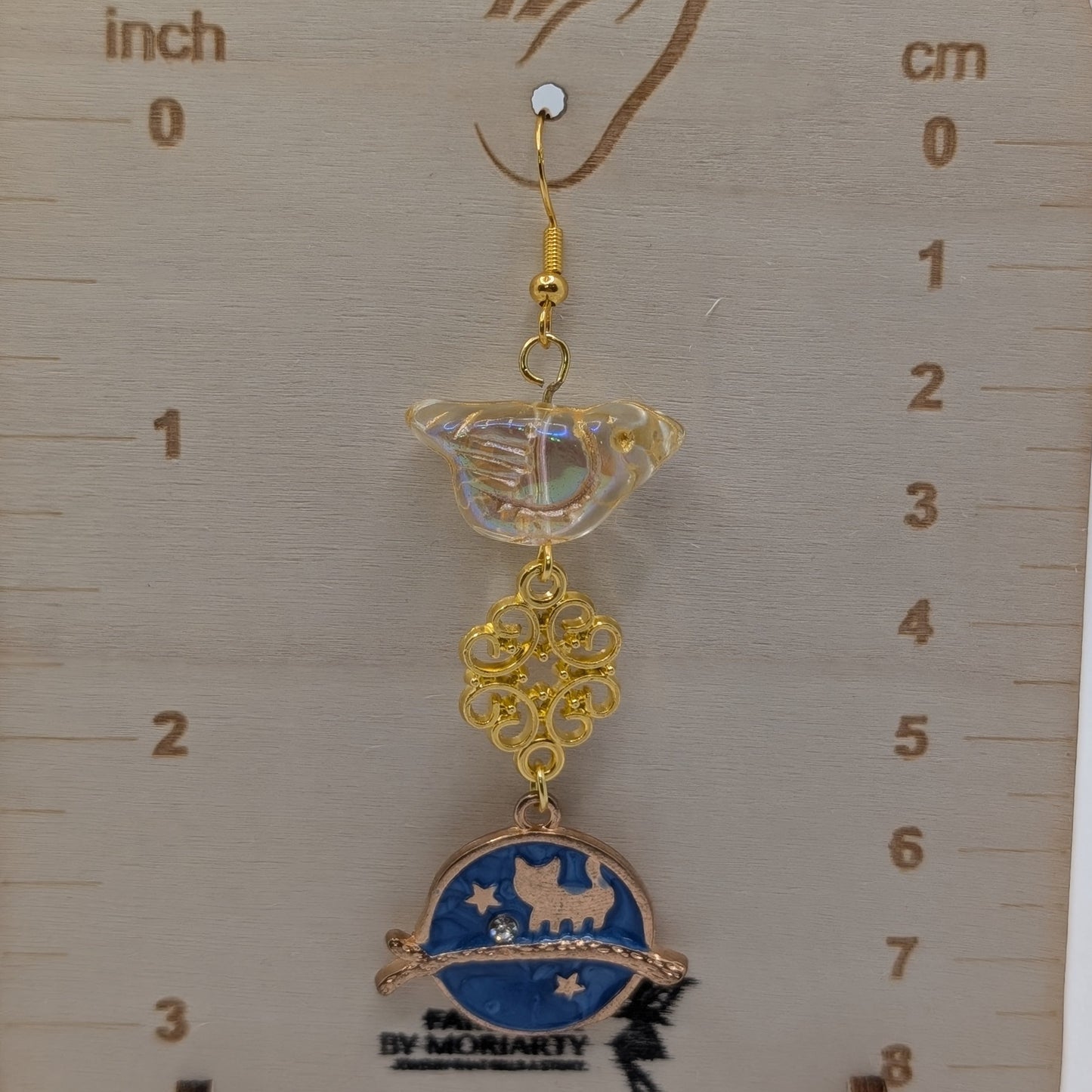 ✨Birdwatcher’s Orbit✨| Bird Bead & Cosmic Cat Charm Earrings