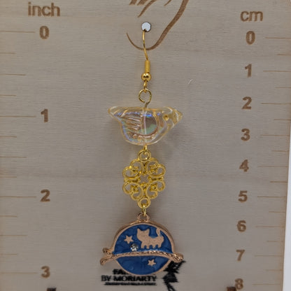 ✨Birdwatcher’s Orbit✨| Bird Bead & Cosmic Cat Charm Earrings