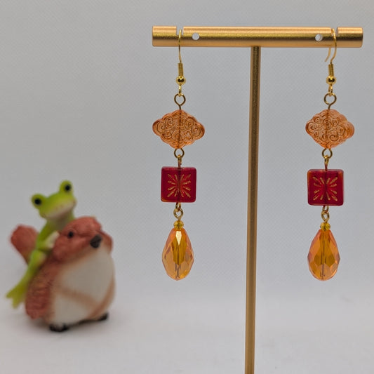 ✨Lanternflare✨| Orange, Red & Gold Glass Drop Earrings