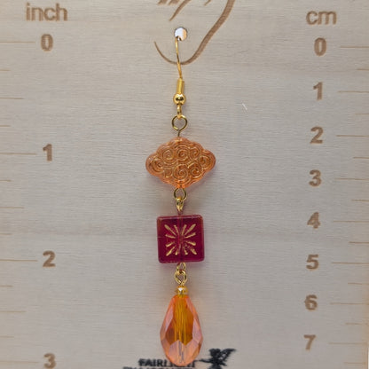 ✨Lanternflare✨| Orange, Red & Gold Glass Drop Earrings