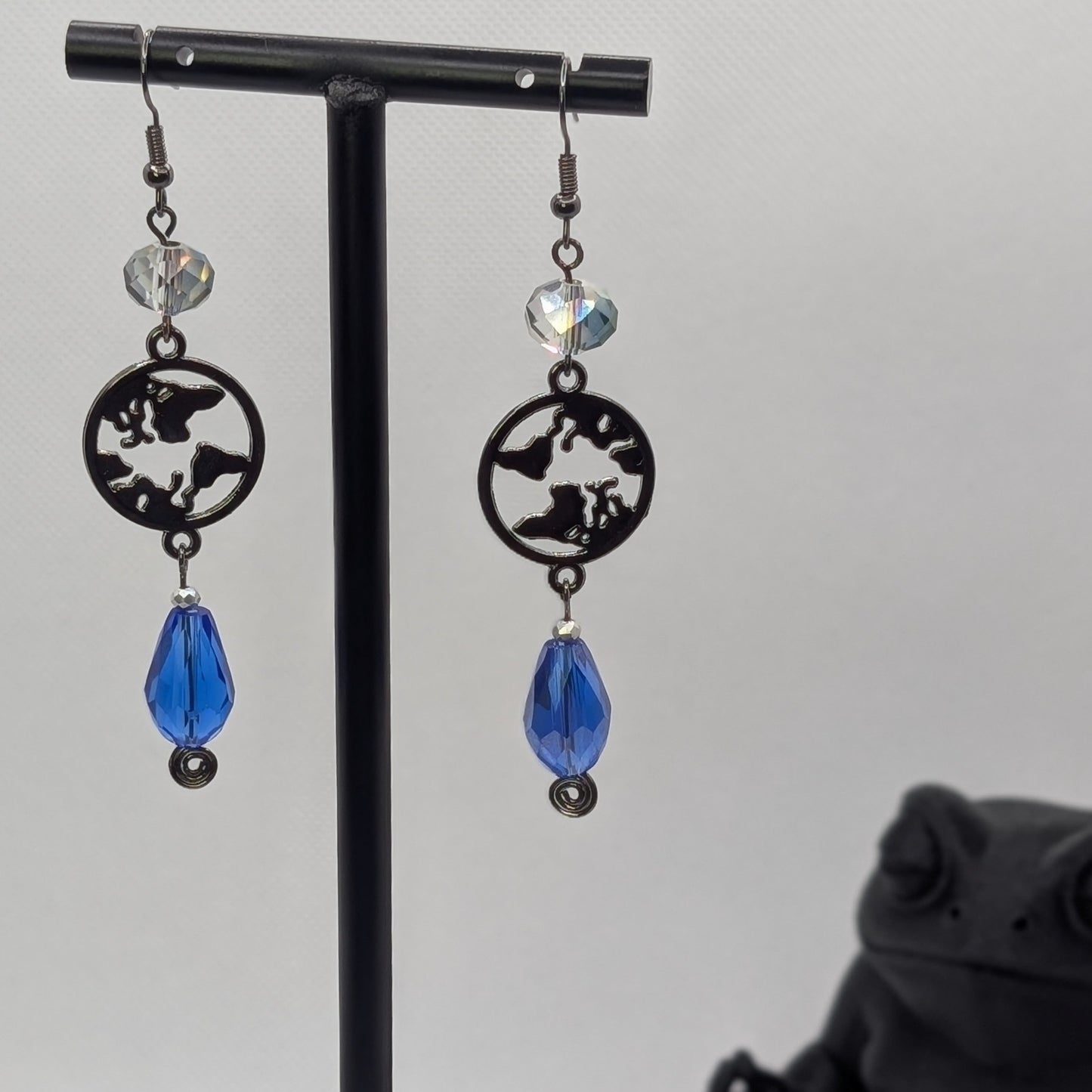✨Wayfarer’s Drop✨| World Map & Blue Glass Drop Earrings