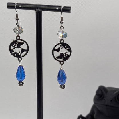 ✨Wayfarer’s Drop✨| World Map & Blue Glass Drop Earrings